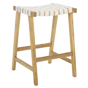 Safavieh Abreu Rectangle Counter Stool - Coastal Chic Design With Woven Leather Seat And Durable Wood Frame White / Natural BST1013D