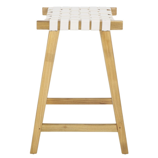 Safavieh Abreu Rectangle Counter Stool - Coastal Chic Design With Woven Leather Seat And Durable Wood Frame White / Natural BST1013D