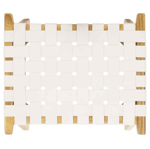 Safavieh Abreu Rectangle Counter Stool - Coastal Chic Design With Woven Leather Seat And Durable Wood Frame White / Natural BST1013D