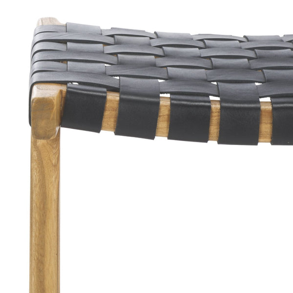 Safavieh Abreu Rectangle Counter Stool - Coastal Chic Design With Woven Leather Seat And Durable Wood Frame Black  / Natural BST1013E