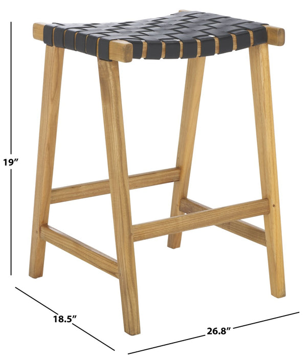 Safavieh Abreu Rectangle Counter Stool - Coastal Chic Design With Woven Leather Seat And Durable Wood Frame Black  / Natural BST1013E
