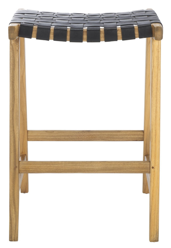 Safavieh Abreu Rectangle Counter Stool - Coastal Chic Design With Woven Leather Seat And Durable Wood Frame Black  / Natural BST1013E