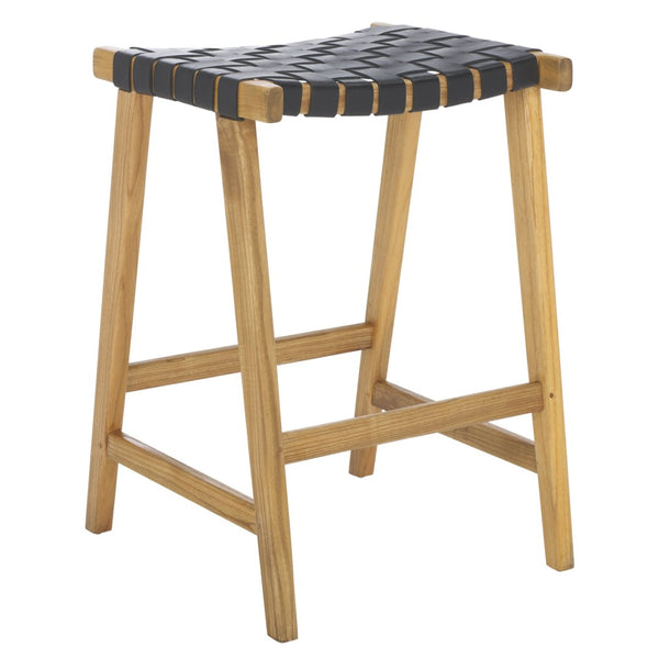 Safavieh Abreu Rectangle Counter Stool - Coastal Chic Design With Woven Leather Seat And Durable Wood Frame Black  / Natural BST1013E