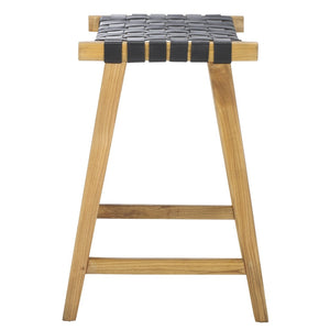 Safavieh Abreu Rectangle Counter Stool - Coastal Chic Design With Woven Leather Seat And Durable Wood Frame Black  / Natural BST1013E