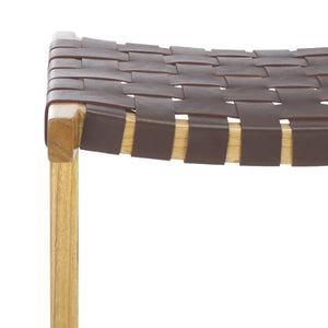 Safavieh Abreu Rectangle Counter Stool - Coastal Chic Design With Woven Leather Seat And Durable Wood Frame Cognac / Nautral BST1013F