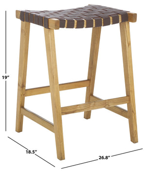 Safavieh Abreu Rectangle Counter Stool - Coastal Chic Design With Woven Leather Seat And Durable Wood Frame Cognac / Nautral BST1013F