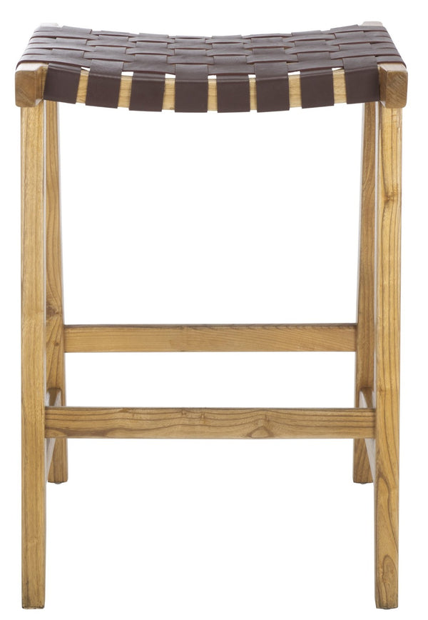 Safavieh Abreu Rectangle Counter Stool - Coastal Chic Design With Woven Leather Seat And Durable Wood Frame Cognac / Nautral BST1013F