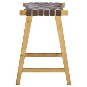 Safavieh Abreu Rectangle Counter Stool - Coastal Chic Design With Woven Leather Seat And Durable Wood Frame Cognac / Nautral BST1013F