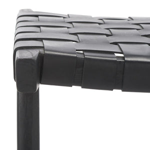 Safavieh Abreu Rectangle Counter Stool - Coastal Chic Design With Woven Leather Seat And Durable Wood Frame Black BST1013G