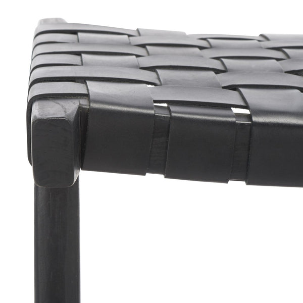 Safavieh Abreu Rectangle Counter Stool - Coastal Chic Design With Woven Leather Seat And Durable Wood Frame Black BST1013G