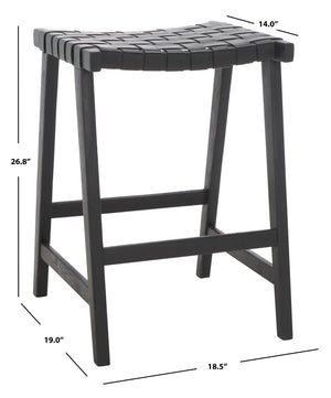 Safavieh Abreu Rectangle Counter Stool - Coastal Chic Design With Woven Leather Seat And Durable Wood Frame Black BST1013G