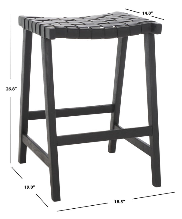 Safavieh Abreu Rectangle Counter Stool - Coastal Chic Design With Woven Leather Seat And Durable Wood Frame Black BST1013G