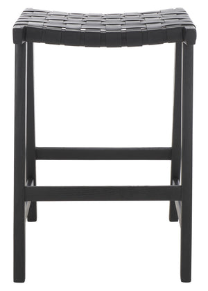 Safavieh Abreu Rectangle Counter Stool - Coastal Chic Design With Woven Leather Seat And Durable Wood Frame Black BST1013G