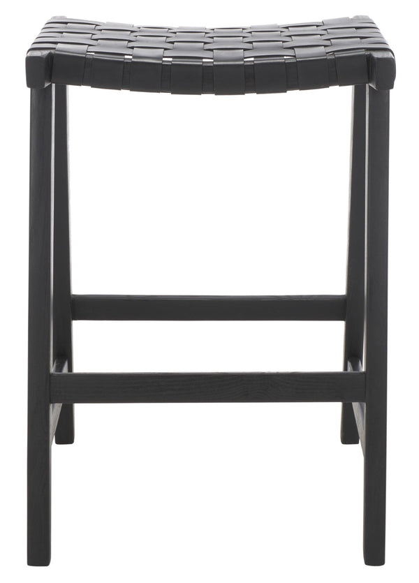 Safavieh Abreu Rectangle Counter Stool - Coastal Chic Design With Woven Leather Seat And Durable Wood Frame Black BST1013G