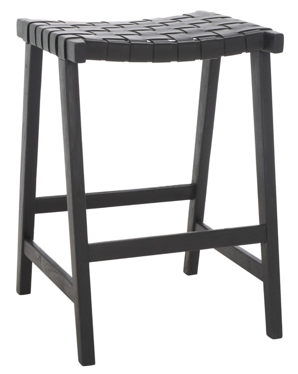 Safavieh Abreu Rectangle Counter Stool - Coastal Chic Design With Woven Leather Seat And Durable Wood Frame Black BST1013G