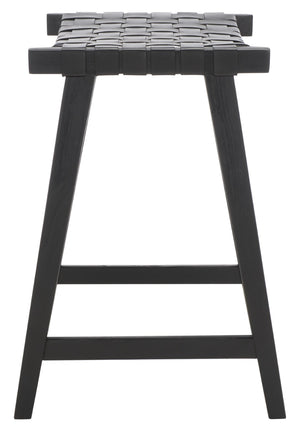 Safavieh Abreu Rectangle Counter Stool - Coastal Chic Design With Woven Leather Seat And Durable Wood Frame Black BST1013G