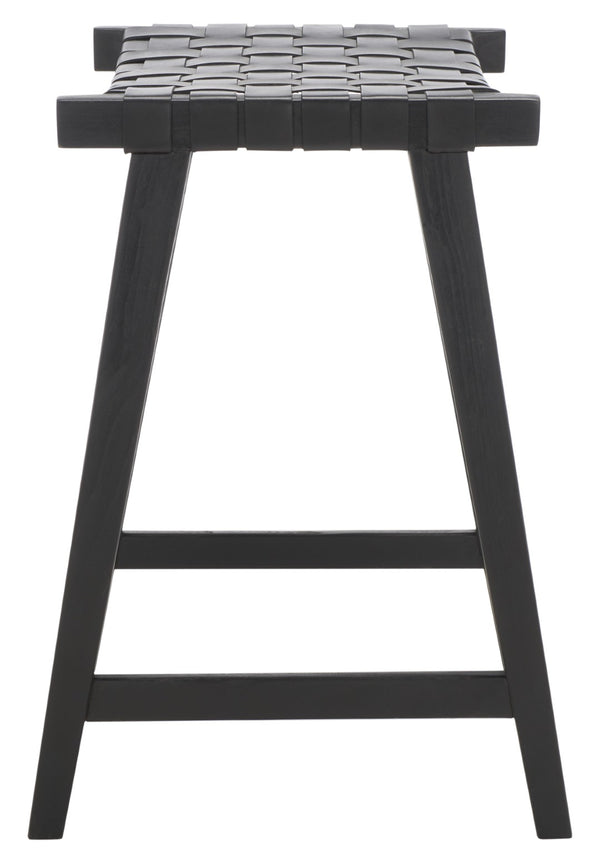 Safavieh Abreu Rectangle Counter Stool - Coastal Chic Design With Woven Leather Seat And Durable Wood Frame Black BST1013G