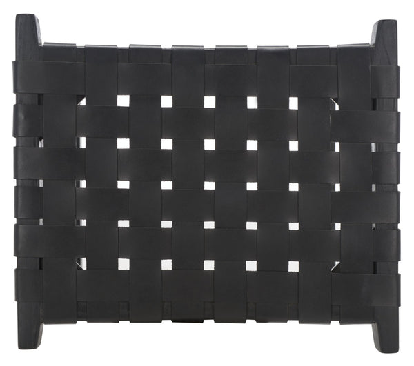 Safavieh Abreu Rectangle Counter Stool - Coastal Chic Design With Woven Leather Seat And Durable Wood Frame Black BST1013G