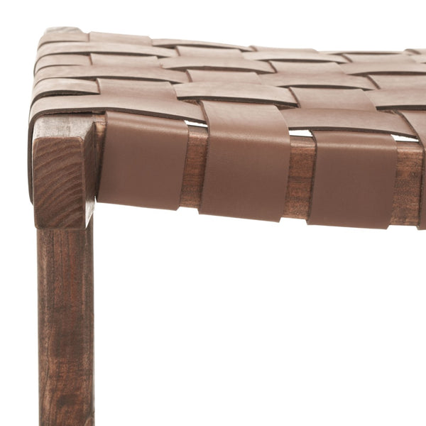 Safavieh Abreu Rectangle Counter Stool - Coastal Chic Design With Woven Leather Seat And Durable Wood Frame Cognac / Walnut BST1013H