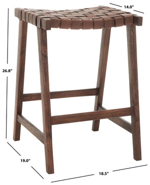 Safavieh Abreu Rectangle Counter Stool - Coastal Chic Design With Woven Leather Seat And Durable Wood Frame Cognac / Walnut BST1013H