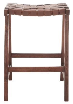 Safavieh Abreu Rectangle Counter Stool - Coastal Chic Design With Woven Leather Seat And Durable Wood Frame Cognac / Walnut BST1013H