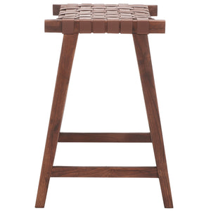 Safavieh Abreu Rectangle Counter Stool - Coastal Chic Design With Woven Leather Seat And Durable Wood Frame Cognac / Walnut BST1013H