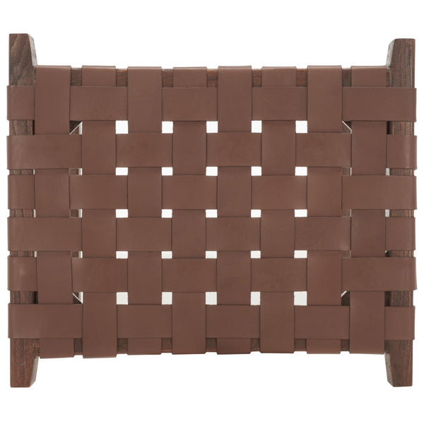Safavieh Abreu Rectangle Counter Stool - Coastal Chic Design With Woven Leather Seat And Durable Wood Frame Cognac / Walnut BST1013H