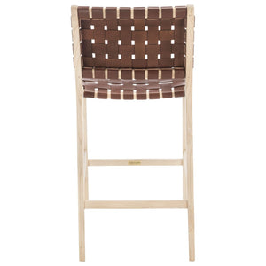 Safavieh Adah Leather Counter Stool - Coastal Charm With Open Wood Frame And Woven Leather For Timeless Style Cognac / Natural Unfinished BST1015A