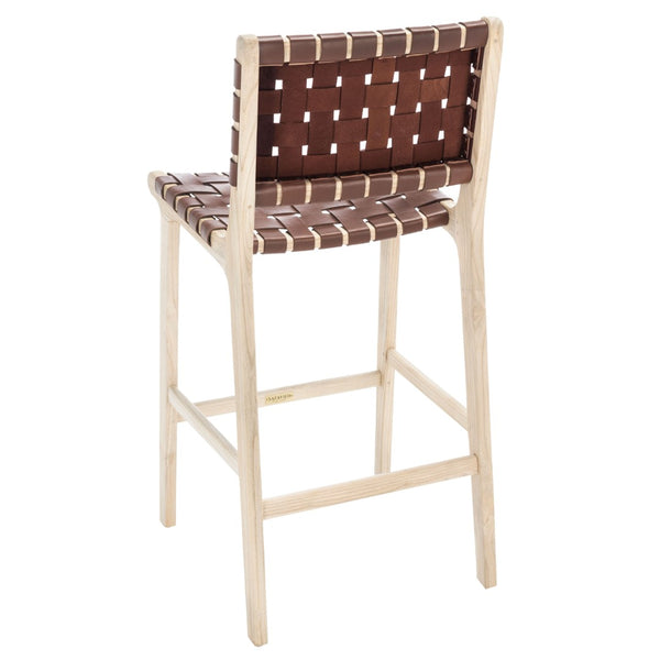 Safavieh Adah Leather Counter Stool - Coastal Charm With Open Wood Frame And Woven Leather For Timeless Style Cognac / Natural Unfinished BST1015A