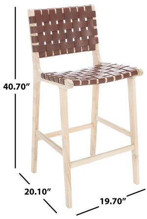 Safavieh Adah Leather Counter Stool - Coastal Charm With Open Wood Frame And Woven Leather For Timeless Style Cognac / Natural Unfinished BST1015A