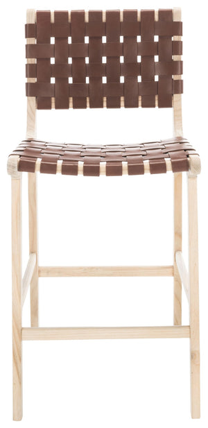 Safavieh Adah Leather Counter Stool - Coastal Charm With Open Wood Frame And Woven Leather For Timeless Style Cognac / Natural Unfinished BST1015A