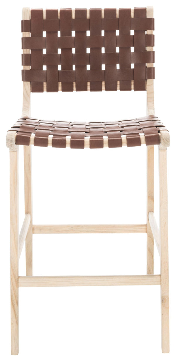 Safavieh Adah Leather Counter Stool - Coastal Charm With Open Wood Frame And Woven Leather For Timeless Style Cognac / Natural Unfinished BST1015A
