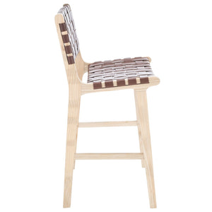 Safavieh Adah Leather Counter Stool - Coastal Charm With Open Wood Frame And Woven Leather For Timeless Style Cognac / Natural Unfinished BST1015A