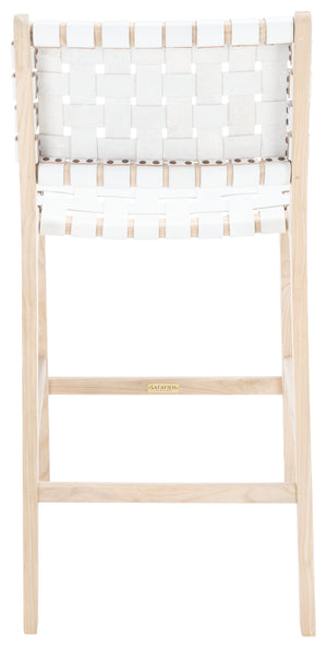 Safavieh Adah Leather Counter Stool - Stylish Barstool With Natural Wood Finish For Modern Interiors White ,Natural Unfinished Wood,Leather Bst1015b
