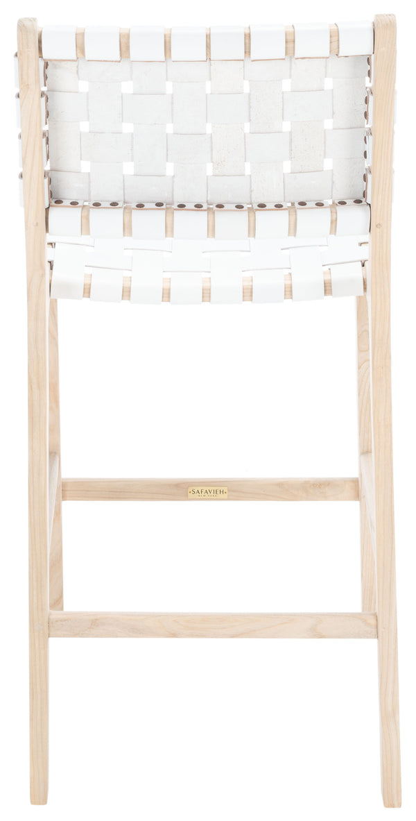 Safavieh Adah Leather Counter Stool - Stylish Barstool With Natural Wood Finish For Modern Interiors White ,Natural Unfinished Wood,Leather Bst1015b