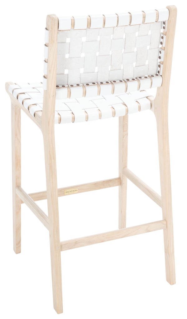 Safavieh Adah Leather Counter Stool - Stylish Barstool With Natural Wood Finish For Modern Interiors White ,Natural Unfinished Wood,Leather Bst1015b