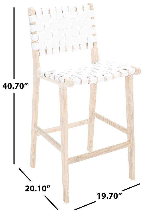 Safavieh Adah Leather Counter Stool - Stylish Barstool With Natural Wood Finish For Modern Interiors White ,Natural Unfinished Wood,Leather Bst1015b