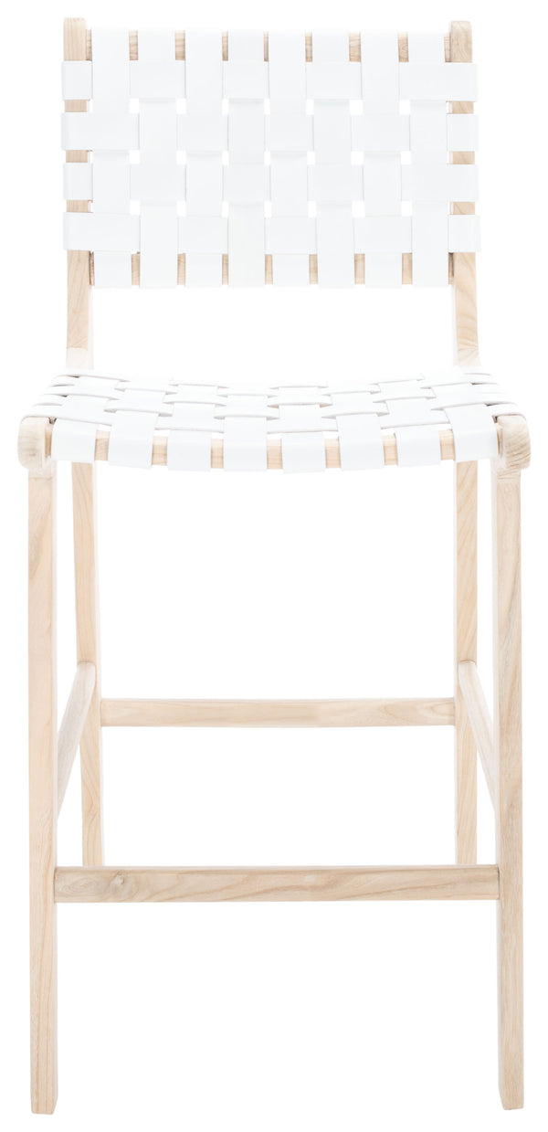 Safavieh Adah Leather Counter Stool - Stylish Barstool With Natural Wood Finish For Modern Interiors White ,Natural Unfinished Wood,Leather Bst1015b