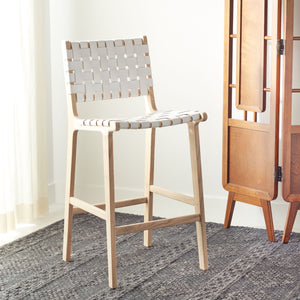 Safavieh Adah Leather Counter Stool - Stylish Barstool With Natural Wood Finish For Modern Interiors White ,Natural Unfinished Wood,Leather Bst1015b