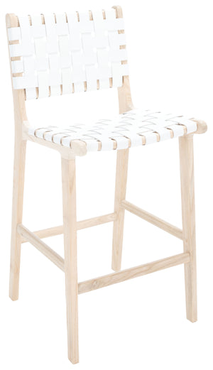 Safavieh Adah Leather Counter Stool - Stylish Barstool With Natural Wood Finish For Modern Interiors White ,Natural Unfinished Wood,Leather Bst1015b