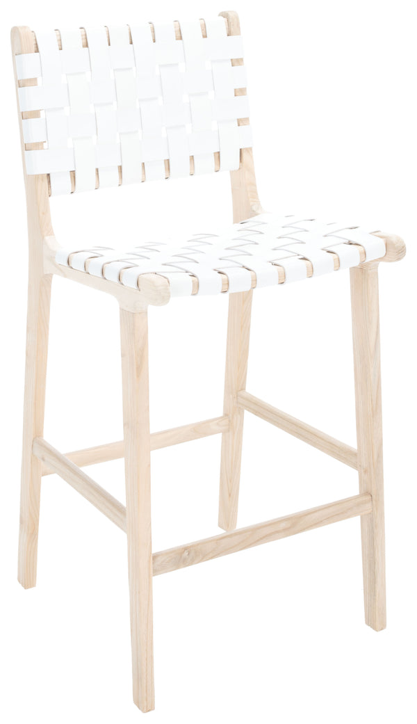 Safavieh Adah Leather Counter Stool - Stylish Barstool With Natural Wood Finish For Modern Interiors White ,Natural Unfinished Wood,Leather Bst1015b