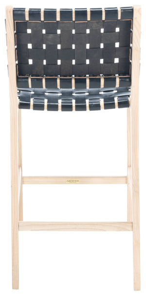 Safavieh Adah Leather Counter Stool - Stylish Barstool With Natural Wood Finish For Modern Interiors Black ,Natural Unfinished Wood,Leather Bst1015c