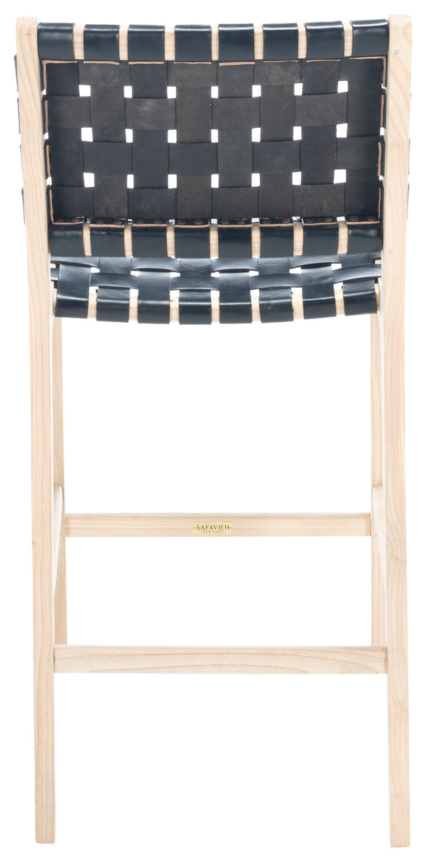 Safavieh Adah Leather Counter Stool - Stylish Barstool With Natural Wood Finish For Modern Interiors Black ,Natural Unfinished Wood,Leather Bst1015c