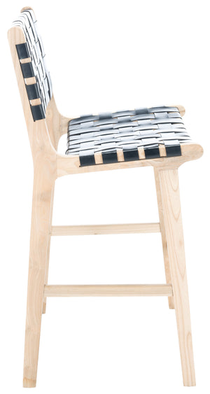 Safavieh Adah Leather Counter Stool - Stylish Barstool With Natural Wood Finish For Modern Interiors Black ,Natural Unfinished Wood,Leather Bst1015c