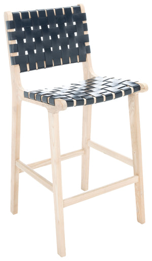 Safavieh Adah Leather Counter Stool - Stylish Barstool With Natural Wood Finish For Modern Interiors Black ,Natural Unfinished Wood,Leather Bst1015c