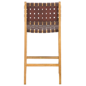 Safavieh Adah Leather Counter Stool - Coastal Charm With Open Wood Frame And Woven Leather For Timeless Style Cognac / Natural BST1015D