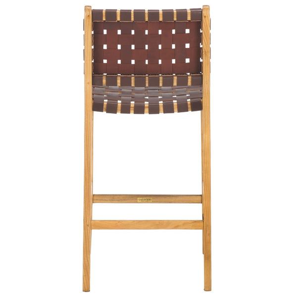 Safavieh Adah Leather Counter Stool - Coastal Charm With Open Wood Frame And Woven Leather For Timeless Style Cognac / Natural BST1015D
