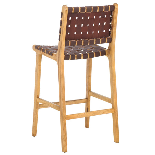 Safavieh Adah Leather Counter Stool - Coastal Charm With Open Wood Frame And Woven Leather For Timeless Style Cognac / Natural BST1015D