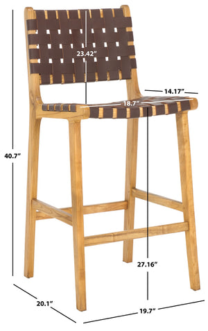 Safavieh Adah Leather Counter Stool - Coastal Charm With Open Wood Frame And Woven Leather For Timeless Style Cognac / Natural BST1015D