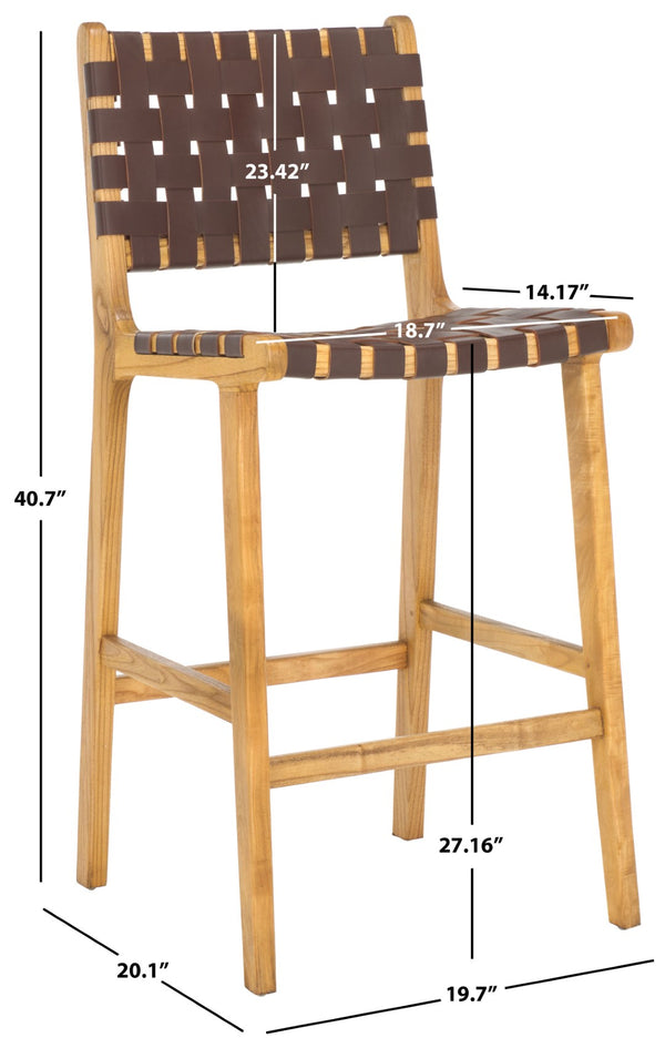 Safavieh Adah Leather Counter Stool - Coastal Charm With Open Wood Frame And Woven Leather For Timeless Style Cognac / Natural BST1015D